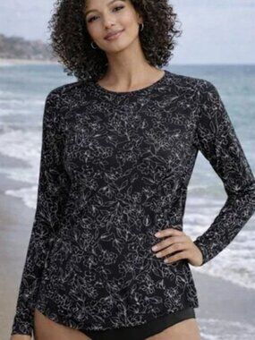 Hang Ten Women's UV Protection Black Gray Floral Rashguard Size XXL